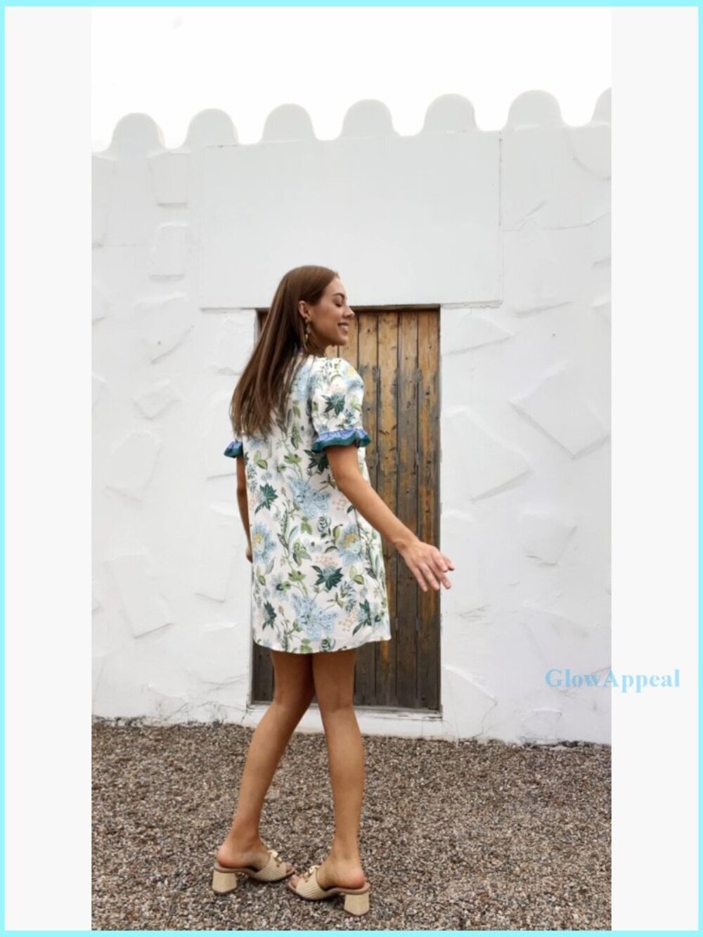 Floral Mini Dress with Puff Sleeves V-Neck Pockets Summer Casual - Picture 6 of 7